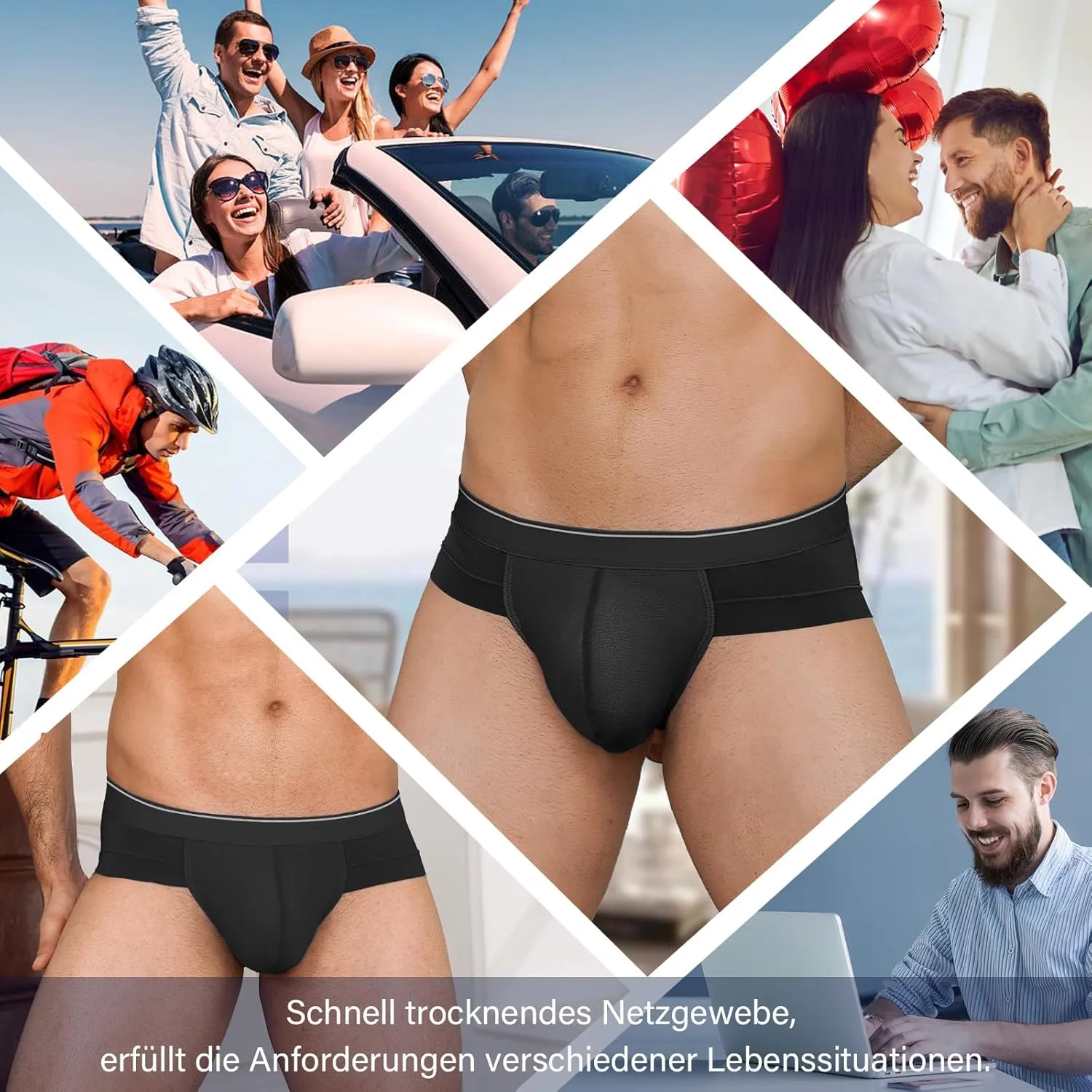 Men's Briefs Underwear Silky Bikinis Thongs No Fly Pouch Moisture-Wicking Underpants for Men Multi pack