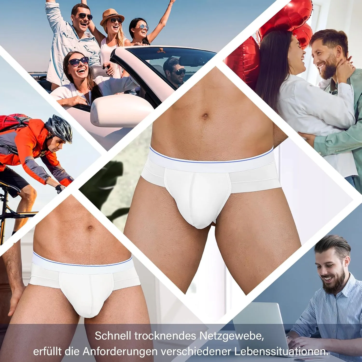 Men's Briefs Underwear Silky Bikinis Thongs No Fly Pouch Moisture-Wicking Underpants for Men Multi pack