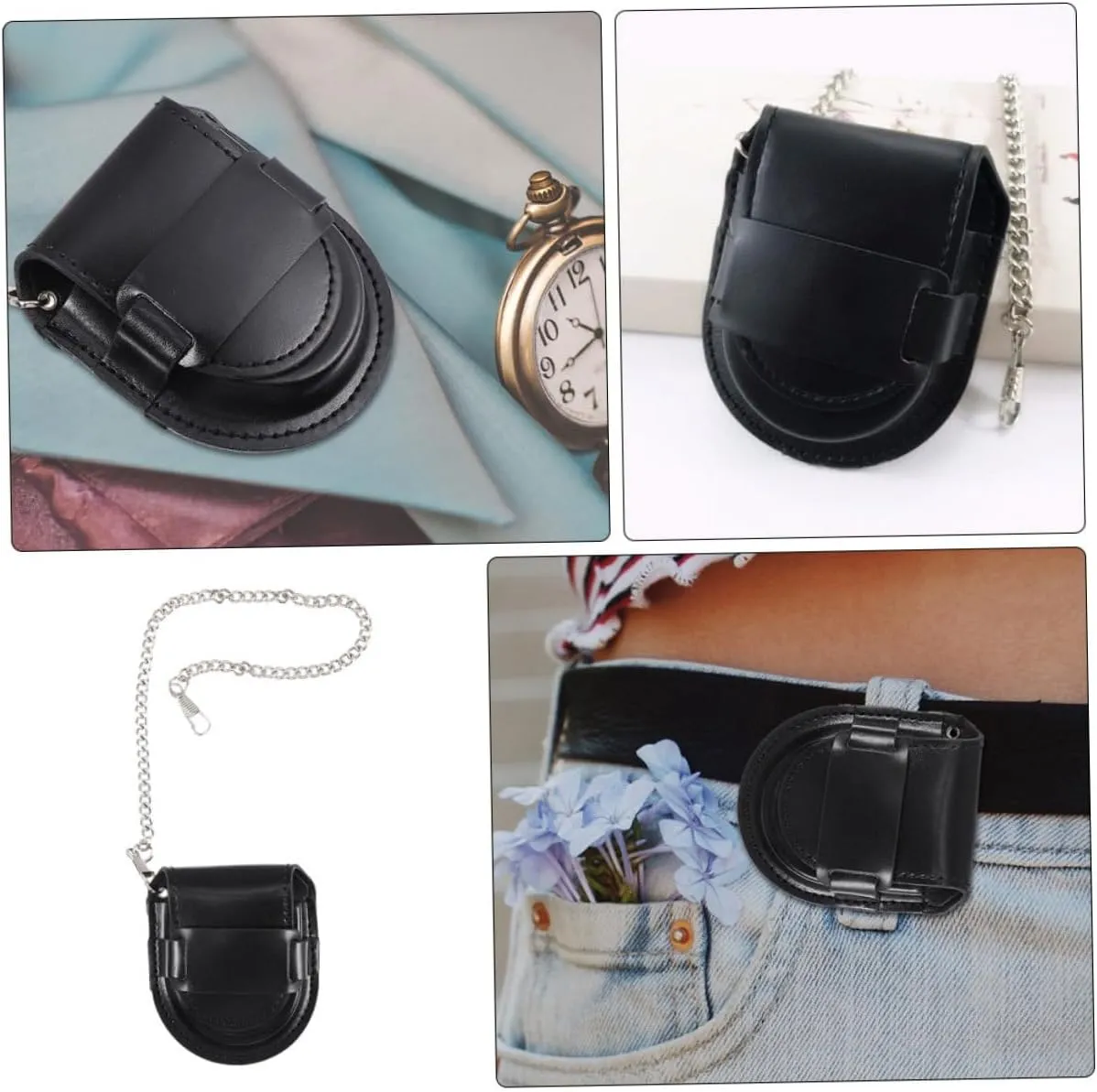 Mens Jewellery Box 3pcs Pocket Watch Storage Leather Case Pocket Watch Case Watch Storage Case Pu Watch Pouch Vintage Pocket Watch Bag Watch Holder Pocket Watch Pouch Pocket Watch Chains Black Metal