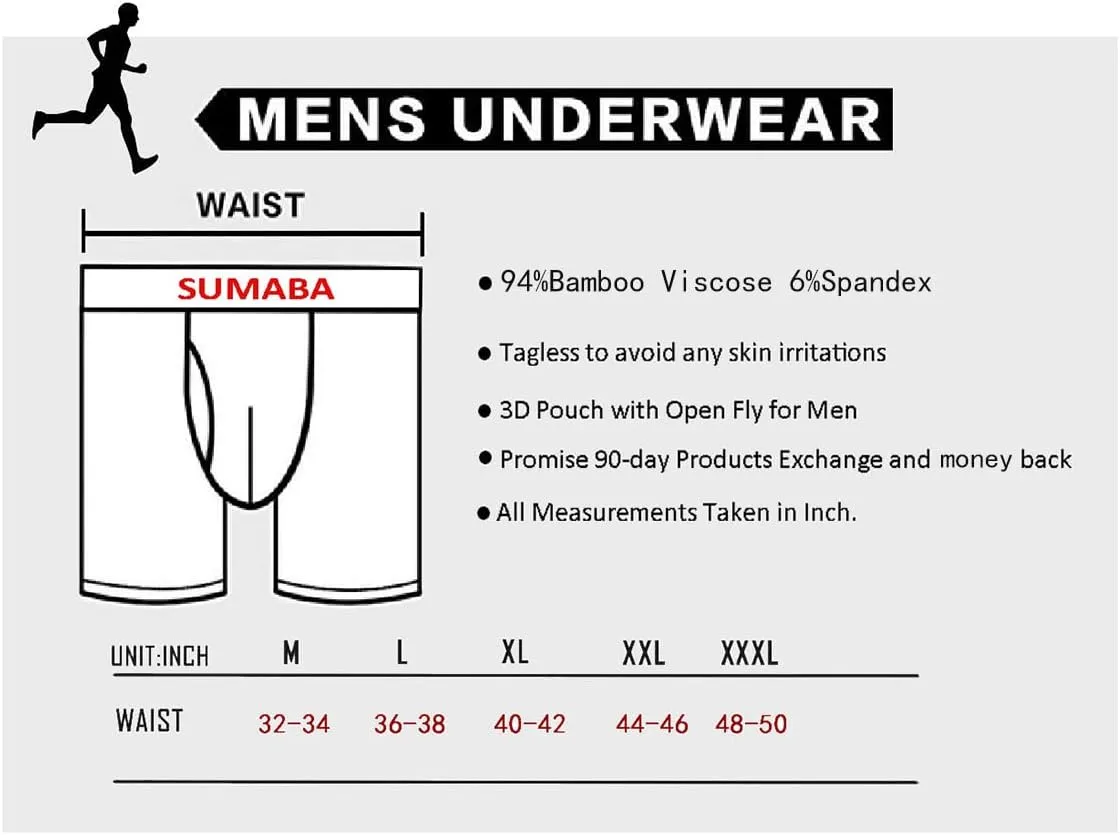 Men's Underwear Breathable Long Leg No Ride-up Boxer Briefs for Men Open Fly M L XL 2XL 3XL