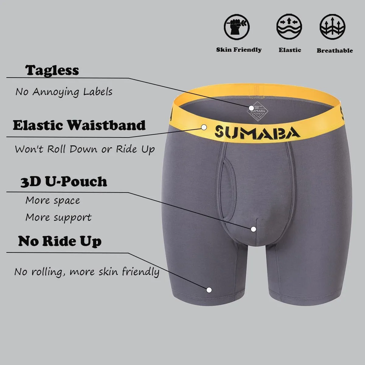 Men's Underwear Breathable Long Leg No Ride-up Boxer Briefs for Men Open Fly M L XL 2XL 3XL