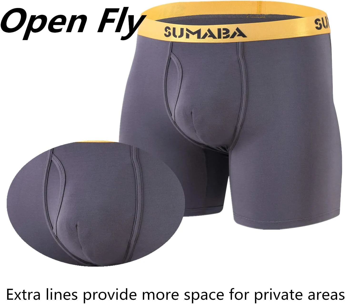 Men's Underwear Breathable Long Leg No Ride-up Boxer Briefs for Men Open Fly M L XL 2XL 3XL
