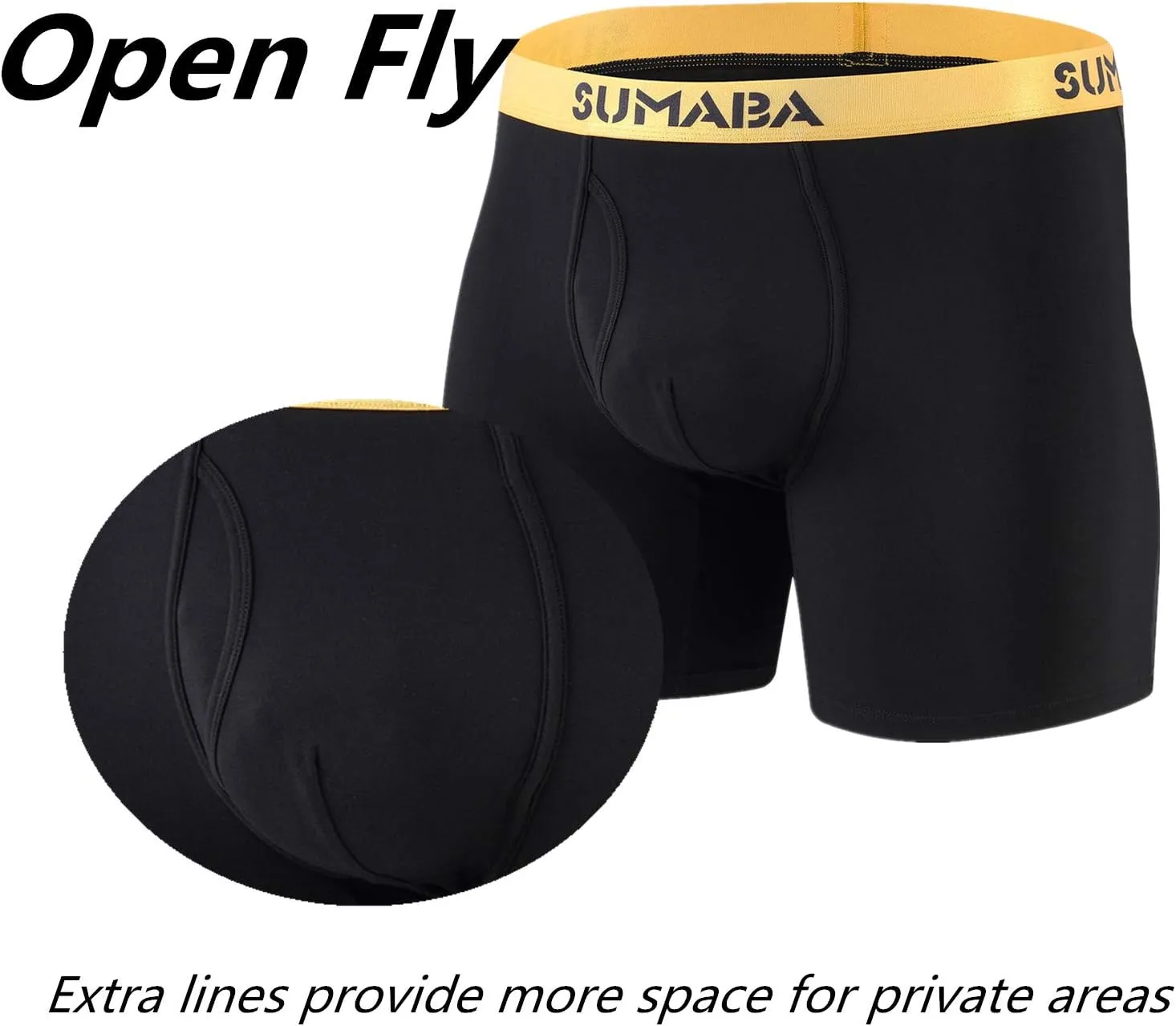 Men's Underwear Breathable Long Leg No Ride-up Boxer Briefs for Men Open Fly M L XL 2XL 3XL