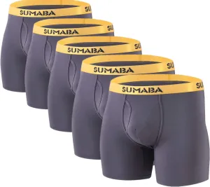 Men's Underwear Breathable Long Leg No Ride-up Boxer Briefs for Men Open Fly M L XL 2XL 3XL