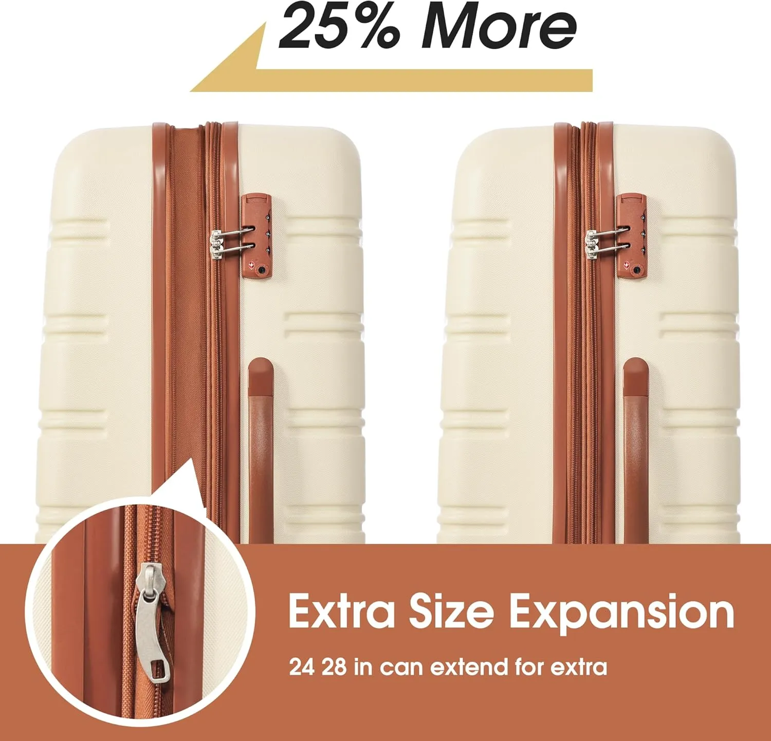 Merax 2 Piece Hardshell Luggage Set, 20” 28” Lightweight Suitcase with TSA Lock and a Travel Bag, Expandable Luggage with Spinner Wheels, Brown White