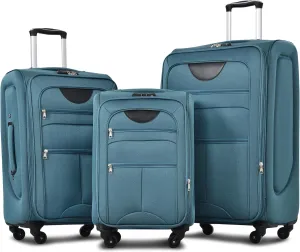 Merax Softside Luggage Set Softshell Lightweight 3 Piece Spinner Suitcase 22" 26" 30" New Green