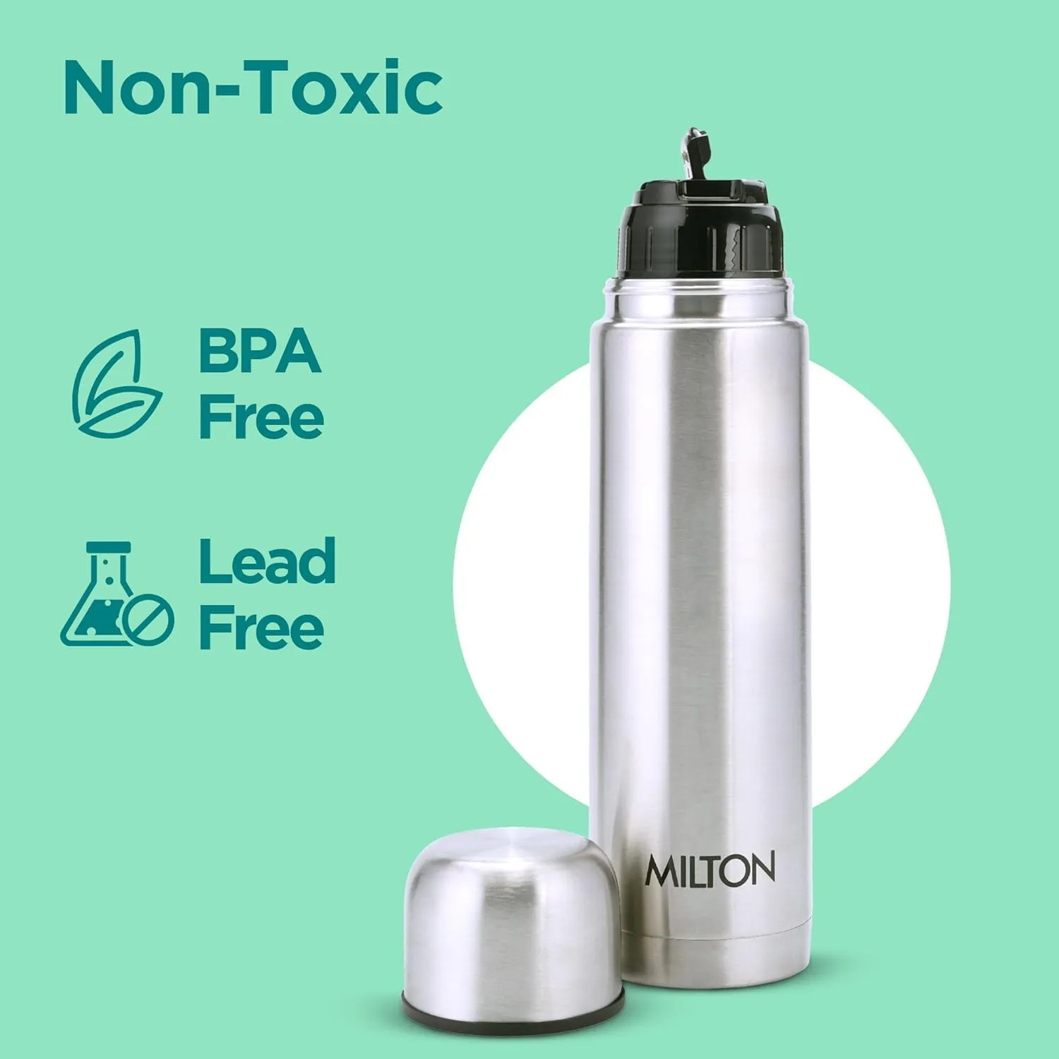Milton Combo Vacuum Flask for Hot Drink (25 oz & 16 oz), Stainless Steel Double Walled Insulated Water Bottle for 24 Hour Hot and Cold drinks with cover, Thermosteel Flip Lid 750 and 500 ml