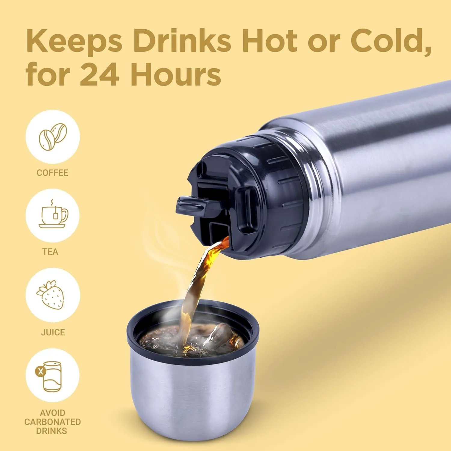 Milton Combo Vacuum Flask for Hot Drink (25 oz & 16 oz), Stainless Steel Double Walled Insulated Water Bottle for 24 Hour Hot and Cold drinks with cover, Thermosteel Flip Lid 750 and 500 ml