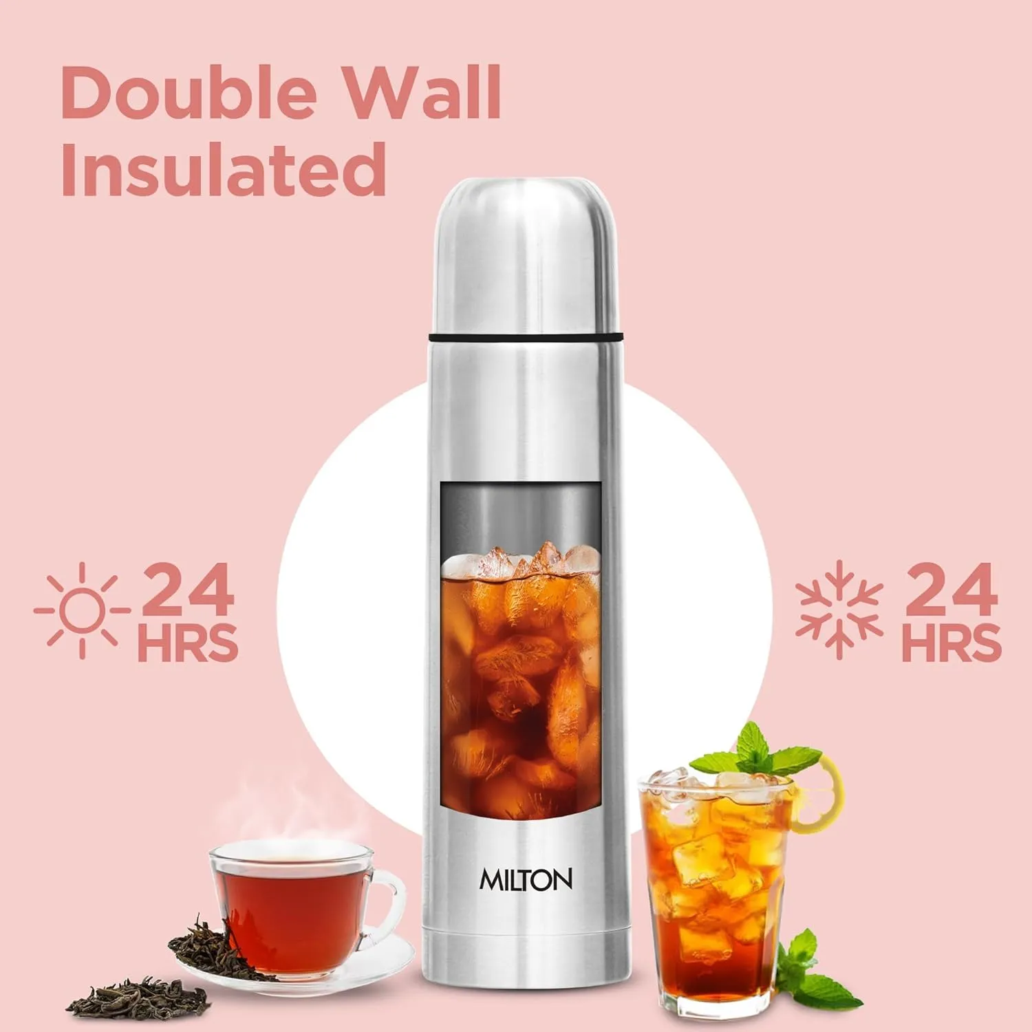 Milton Combo Vacuum Flask for Hot Drink (25 oz & 16 oz), Stainless Steel Double Walled Insulated Water Bottle for 24 Hour Hot and Cold drinks with cover, Thermosteel Flip Lid 750 and 500 ml