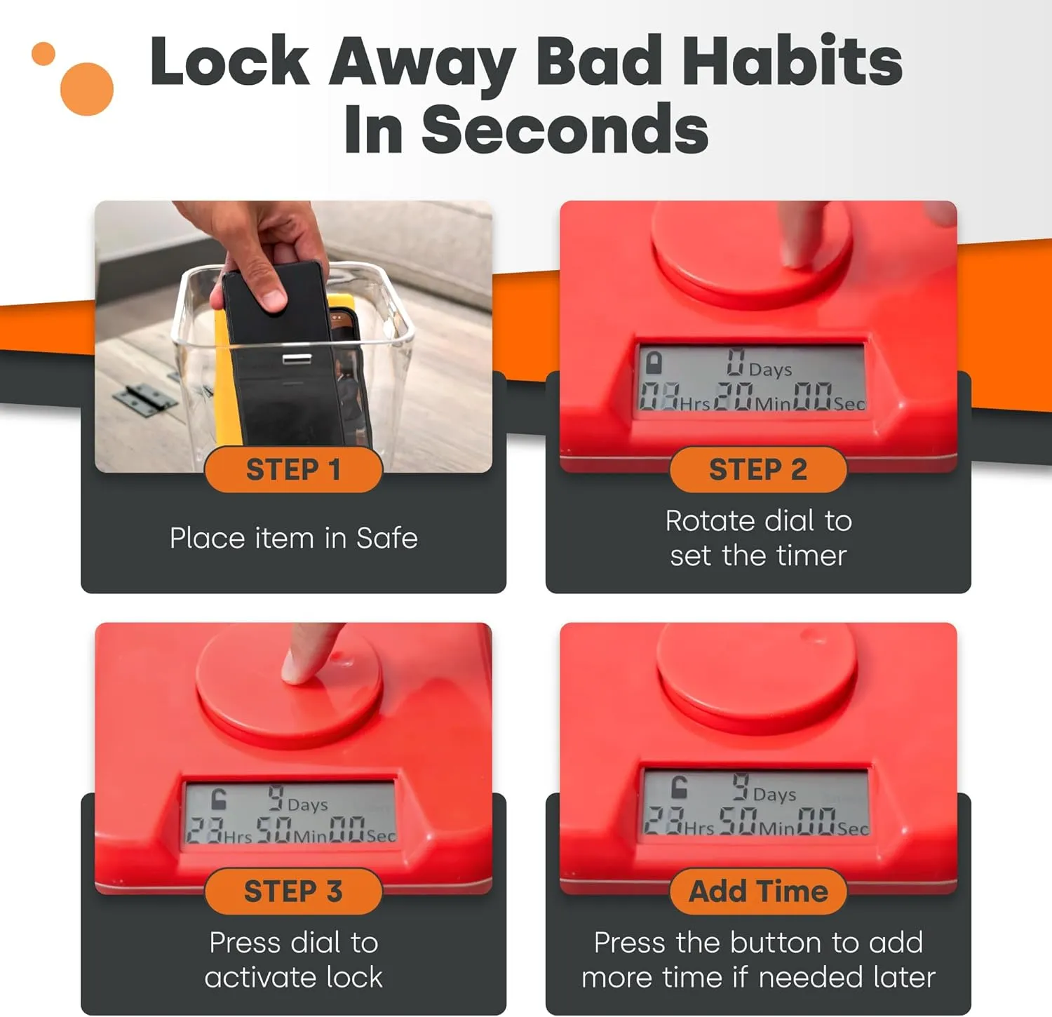 Mini: Time Locking Container (White Lid   White Base) - 3.0" Height