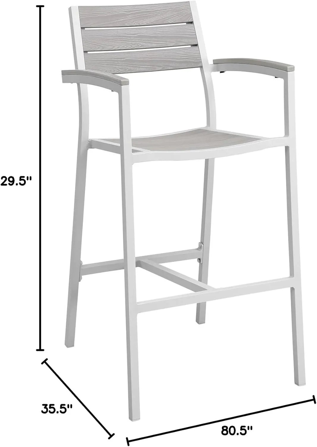 Modway Maine Aluminum Outdoor Patio Bar Stool in White Light Gray