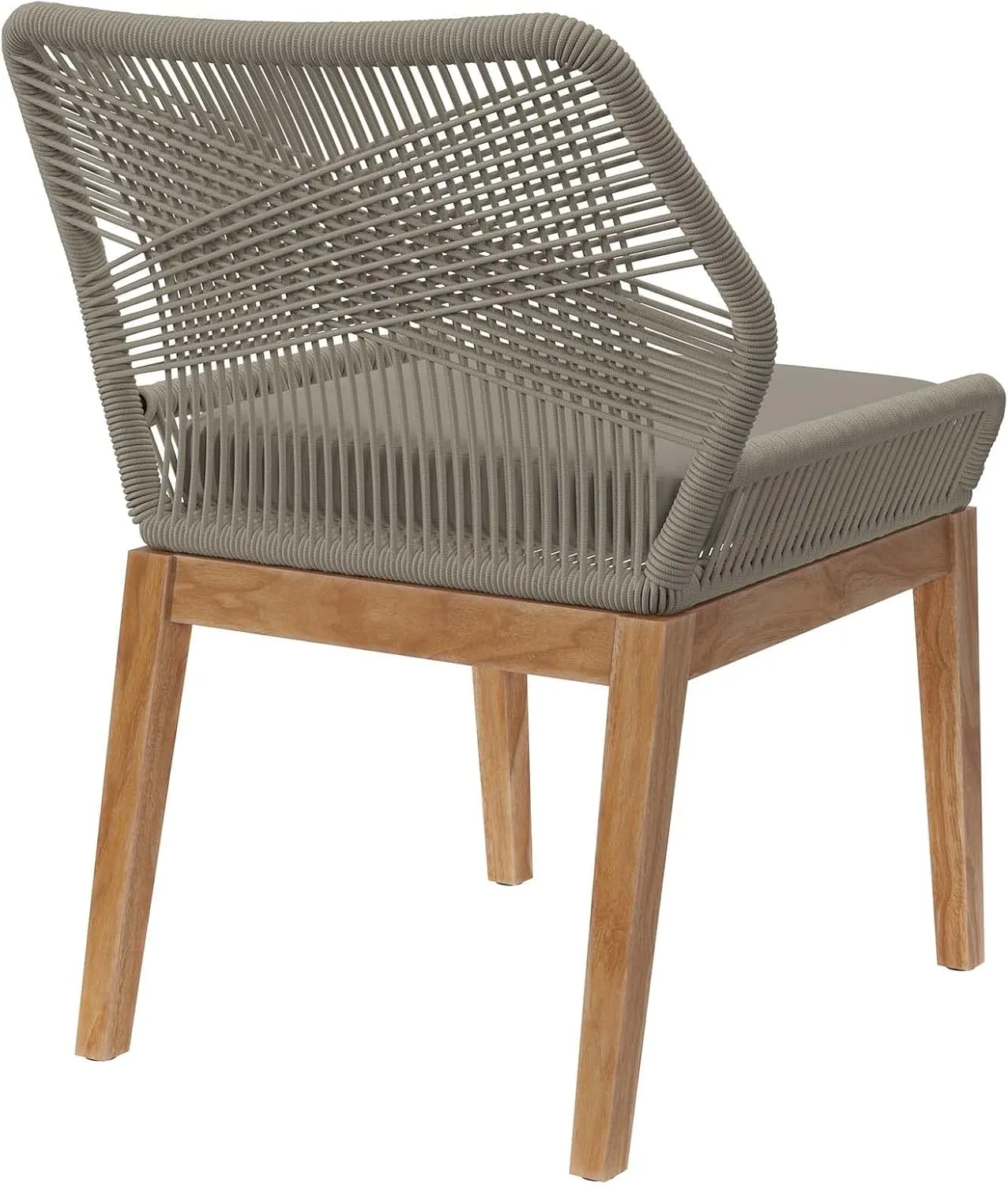 Modway Wellspring Outdoor Patio Teak and Woven Rope Dining Chair in Light Gray Greige