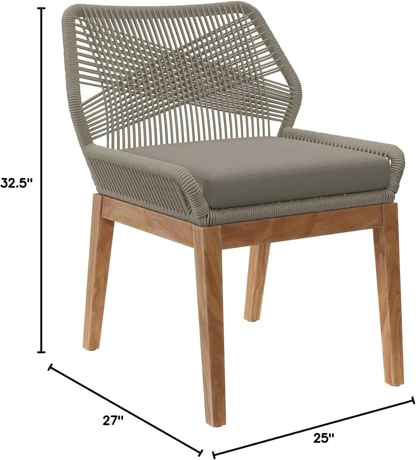 Modway Wellspring Outdoor Patio Teak and Woven Rope Dining Chair in Light Gray Greige
