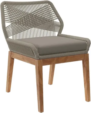 Modway Wellspring Outdoor Patio Teak and Woven Rope Dining Chair in Light Gray Greige