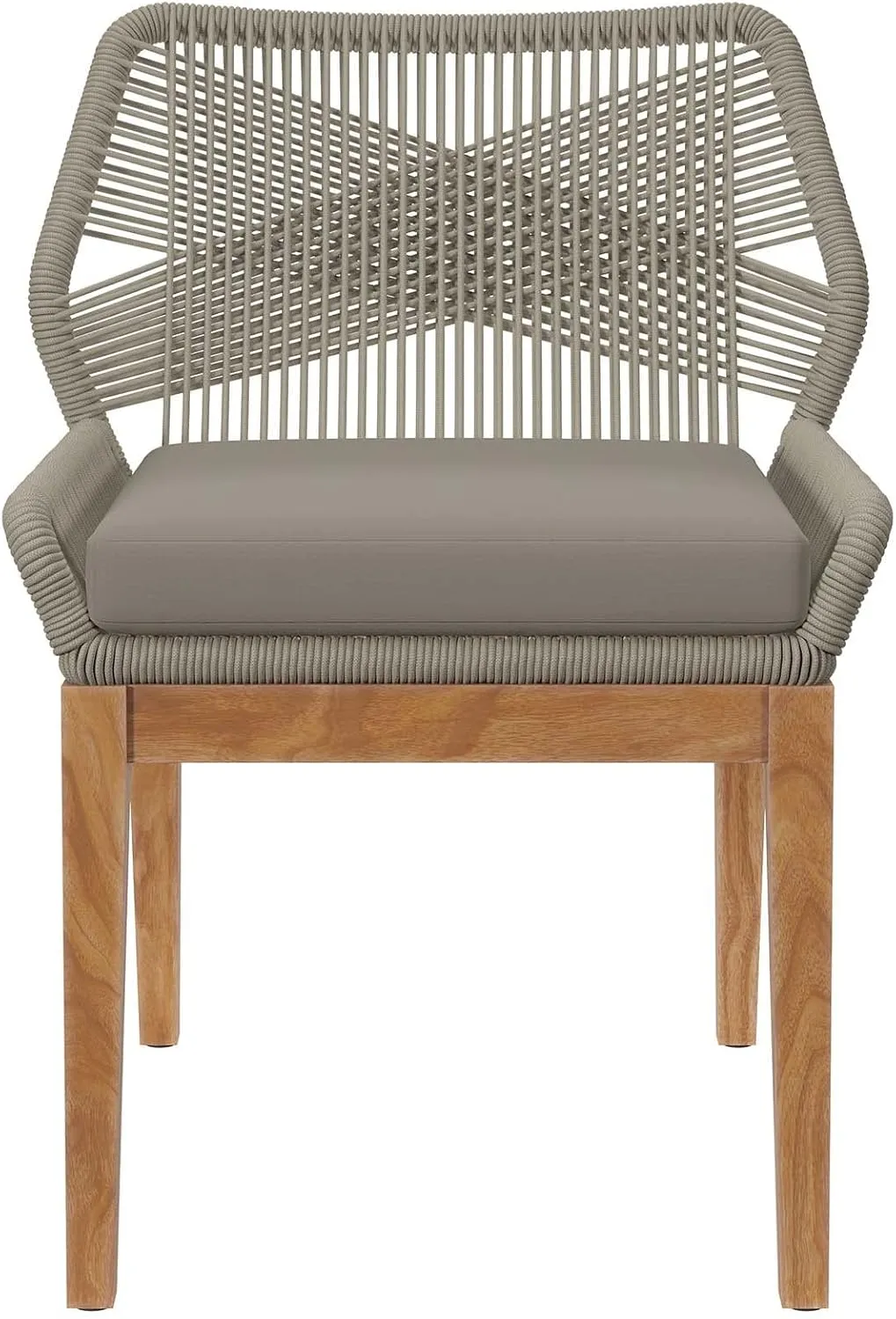 Modway Wellspring Outdoor Patio Teak and Woven Rope Dining Chair in Light Gray Greige