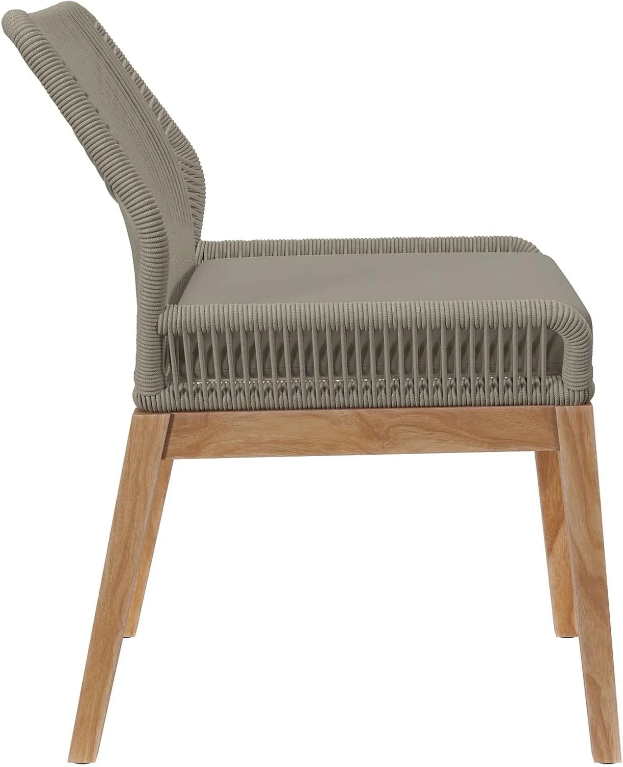 Modway Wellspring Outdoor Patio Teak and Woven Rope Dining Chair in Light Gray Greige