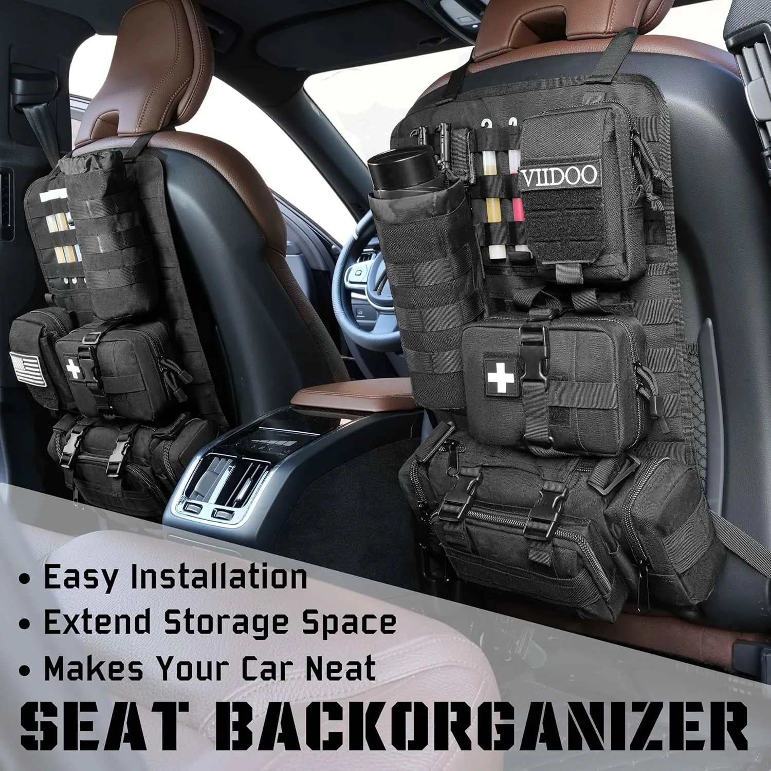 Molle Seat Back Organizer, Tactical Seat Covers with Pouches, Molle Tactical Vehicle Organizers Panel Car Seat Covers Protector for Truck