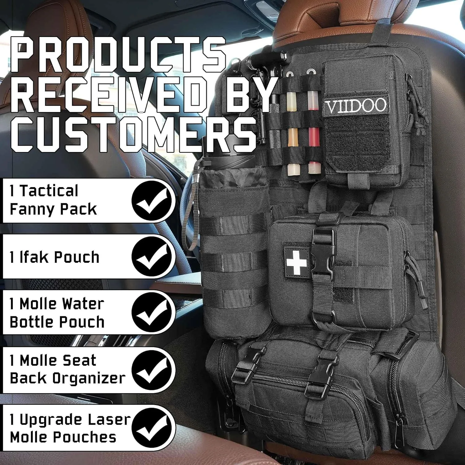 Molle Seat Back Organizer, Tactical Seat Covers with Pouches, Molle Tactical Vehicle Organizers Panel Car Seat Covers Protector for Truck