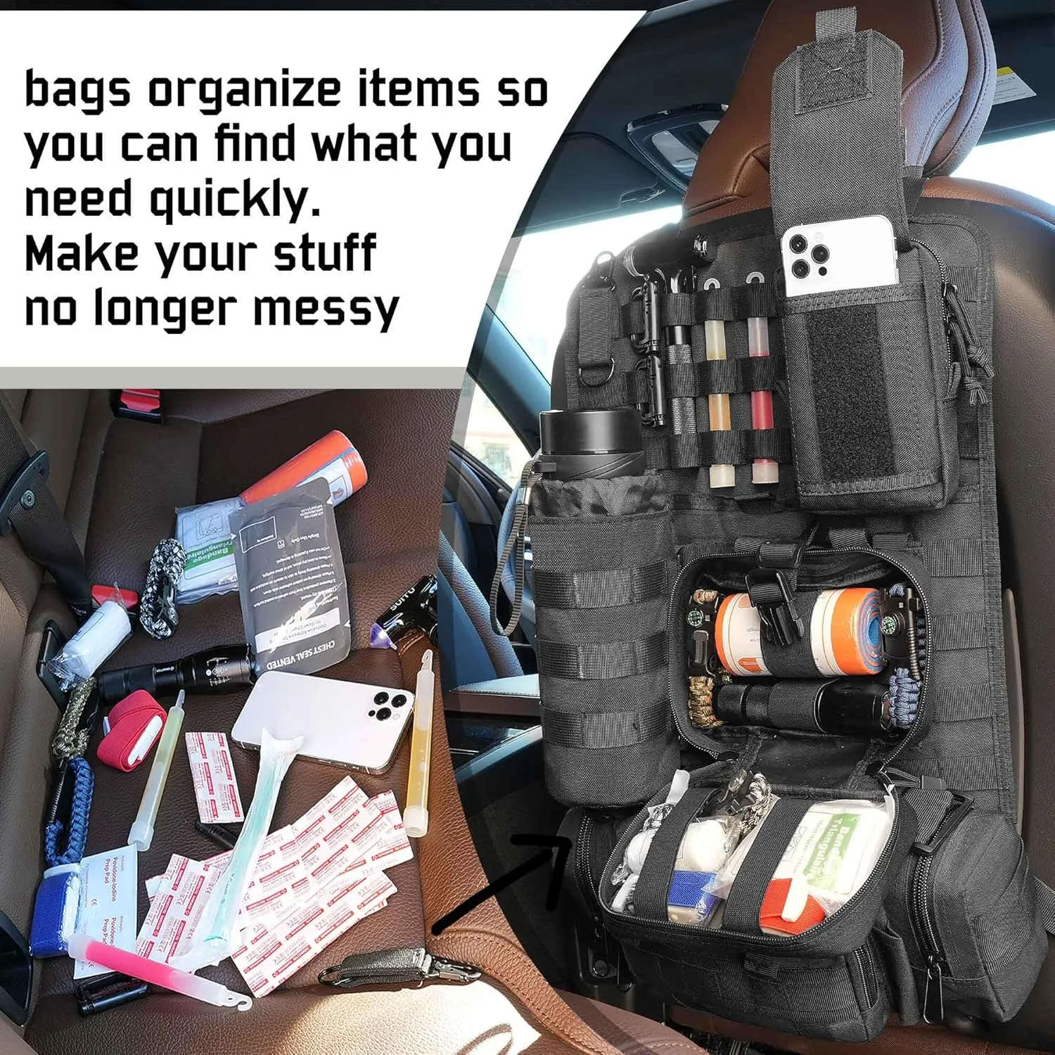 Molle Seat Back Organizer, Tactical Seat Covers with Pouches, Molle Tactical Vehicle Organizers Panel Car Seat Covers Protector for Truck