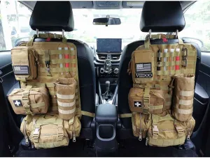 Molle Tactical Seat Back Organizer Panel with Pouches, Universal Fit For Vehicle Car, Khaki