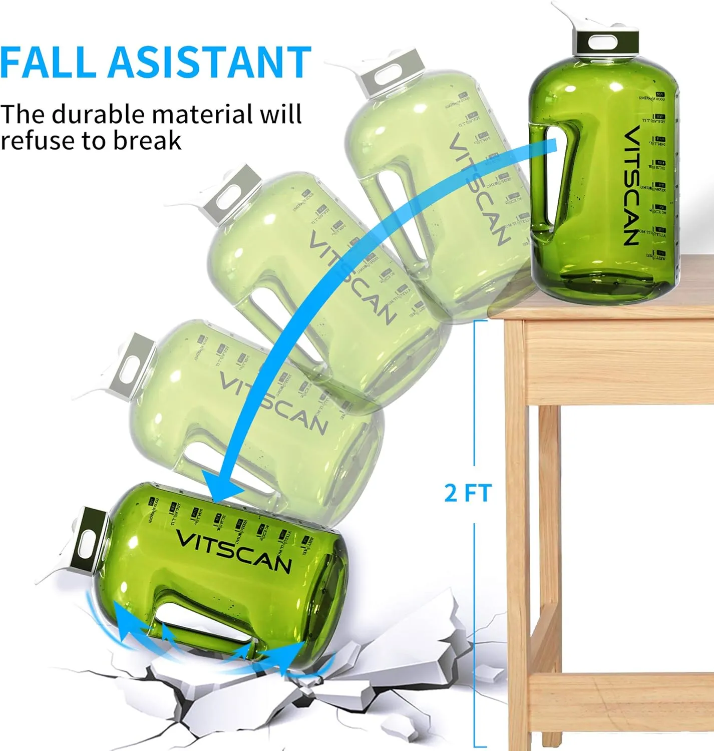 Motivational 1 Gallon Water Bottle with Time Marker, Large 128 Oz Bottle, Big Jug for Sports (Green)