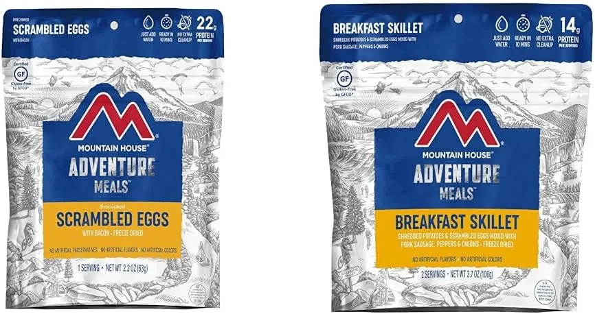 Mountain House Scrambled Eggs with Bacon | Freeze Dried Backpacking & Camping Food & Breakfast Skillet | Freeze Dried Backpacking & Camping Food | 2 Servings | Gluten-Free