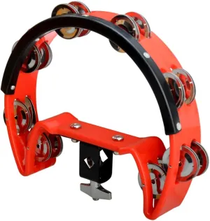 Mounted Tambourine,Drum Set Tambourine with Mounting Eye Bolt,Hi Hat Tambourine (8 double rows of jingles, Red)