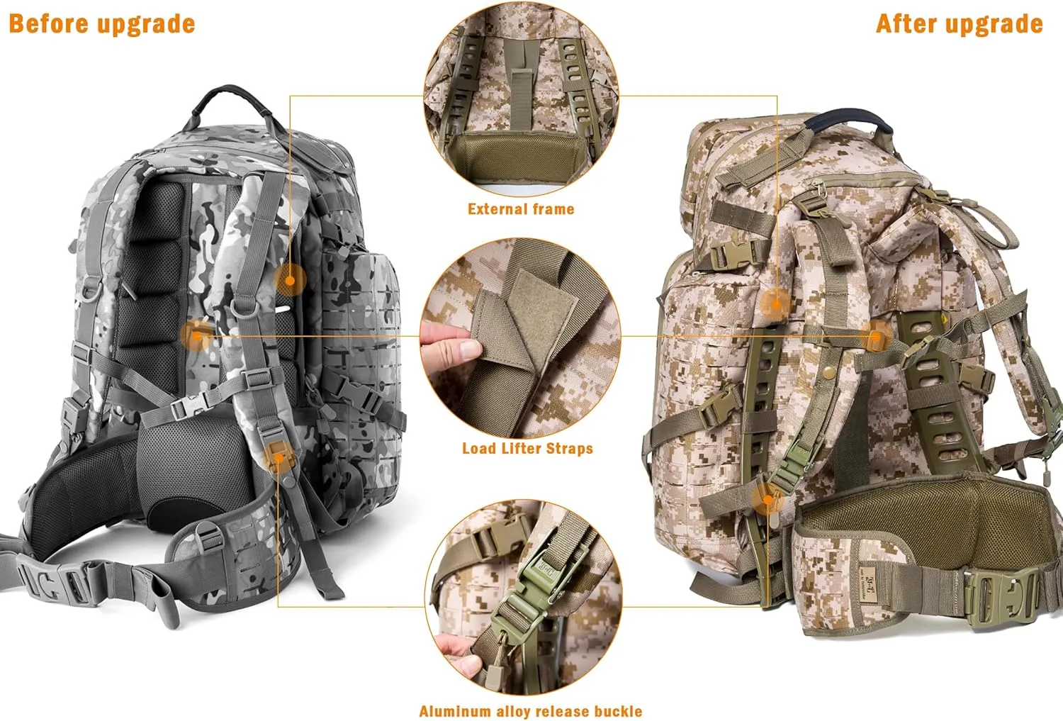 MT Military 3Day Rucksack with External Frame MOLLE Army Medium Ruck, Assault Backpack