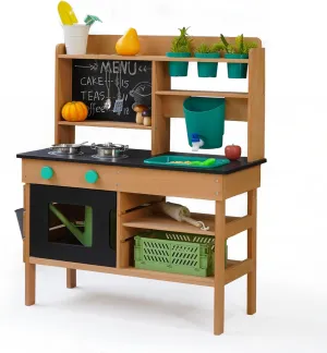 Mud Kitchen for Kids Outdoor – Wooden Pretend Play Kitchen Set with Realistic Stove, Sink & Gardening Tools | Montessori Learning Playset Toy for Toddler Ages 3 