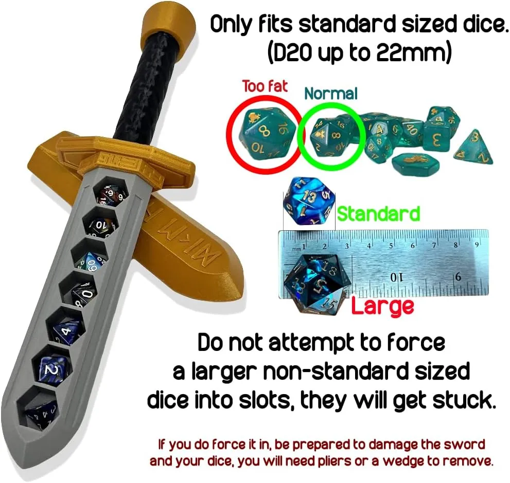 MunnyGrubbers - Sword Dagger Dice Holder - (Random 7PCS D20 Dice Set Included) - Custom Polyhedral Dice Storage for Tabletop RPG - Dungeons and Dragons - DND - D&D (Bright Green)
