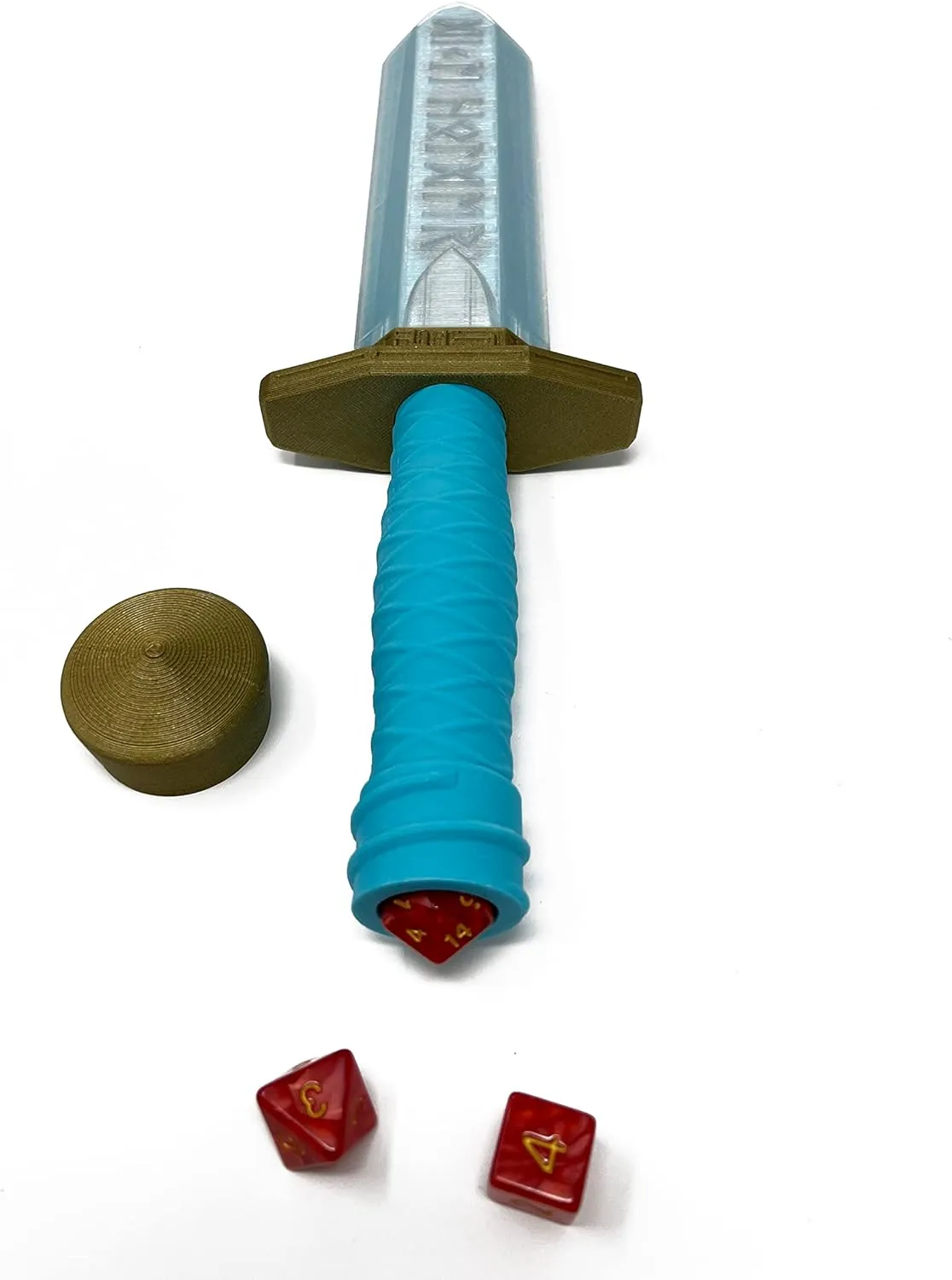 MunnyGrubbers - Sword Dagger Dice Holder - (Random 7PCS D20 Dice Set Included) - Custom Polyhedral Dice Storage for Tabletop RPG - Dungeons and Dragons - DND - D&D (Bright Green)