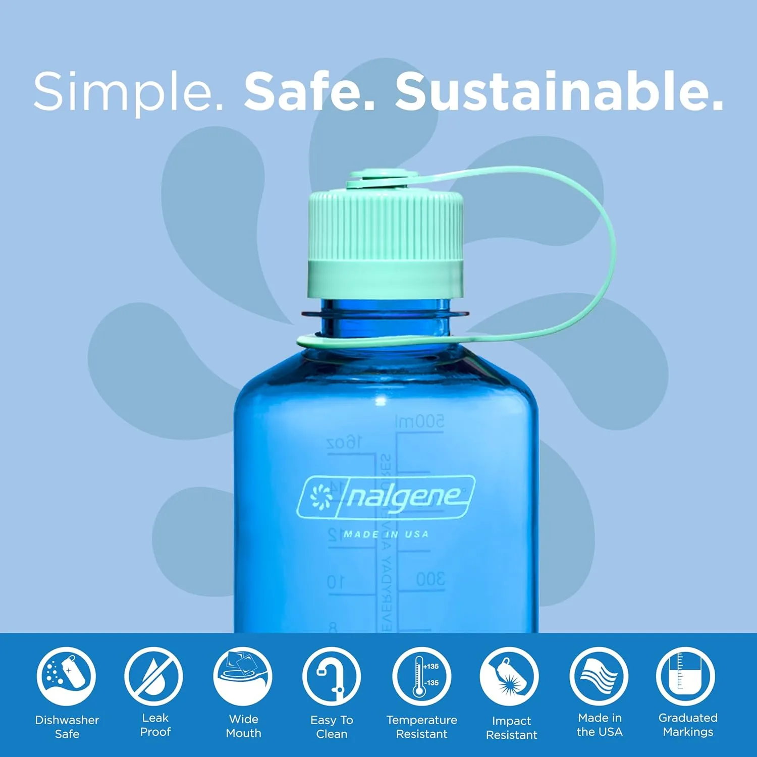 Nalgene Sustain Tritan BPA-Free Water Bottle Made with Material Derived from 50% Plastic Waste, 16 OZ, Narrow Mouth