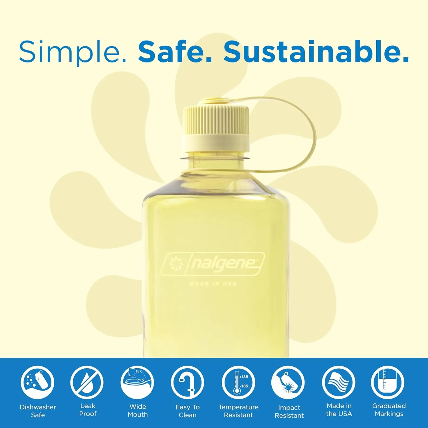 Nalgene Sustain Tritan BPA-Free Water Bottle Made with Material Derived from 50% Plastic Waste, 32 OZ, Narrow Mouth, Butter
