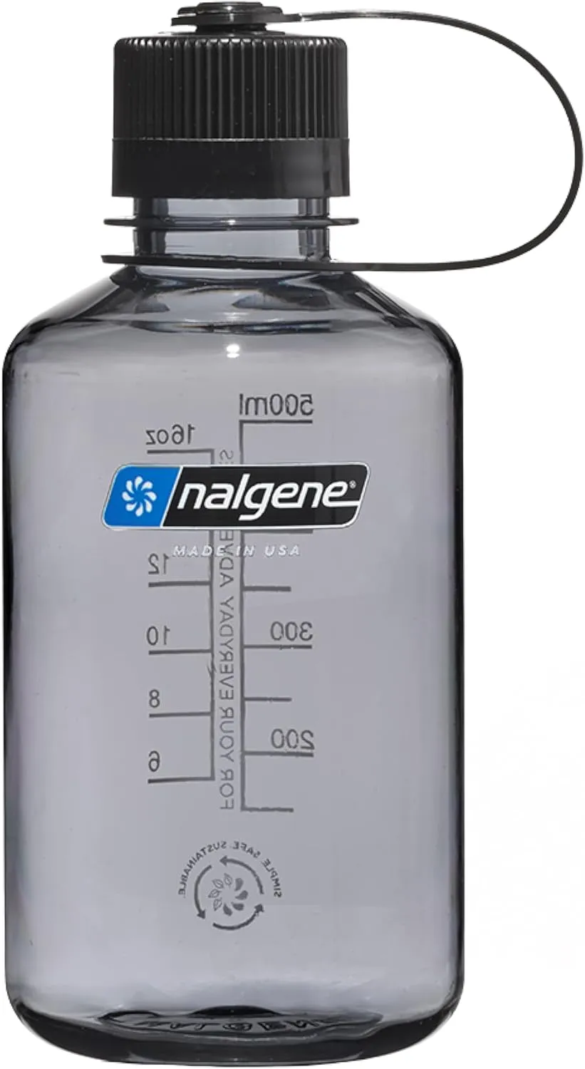 Nalgene Sustain Tritan BPA-Free Water Bottle Made with Material Derived from 50% Plastic Waste (using ISCC certified mass balance), 16 OZ, Narrow Mouth, Gray