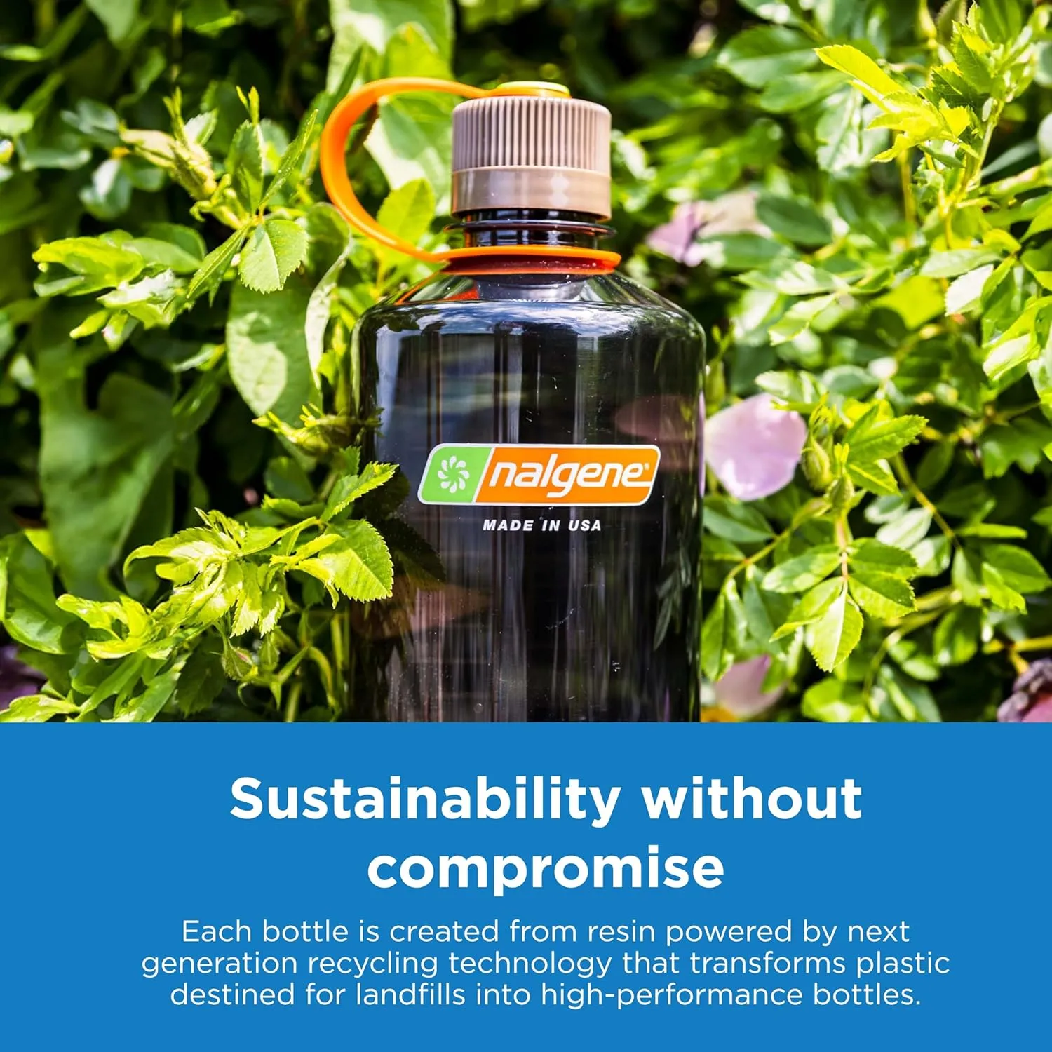 Nalgene Sustain Tritan BPA-Free Water Bottle Made with Material Derived from 50% Plastic Waste (using ISCC certified mass balance), 16 OZ, Narrow Mouth, Gray