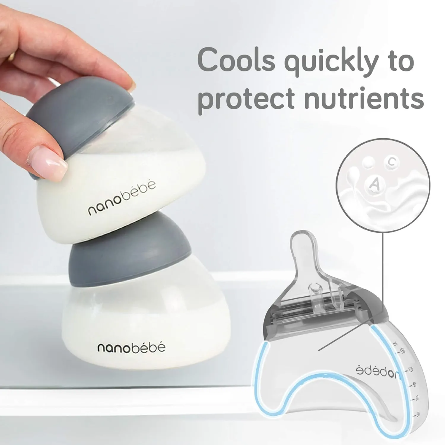 Nanobebe Breastmilk Baby Bottle Anti-Colic Starter Set with Silicone Pacifiers, Breast Pump Adapter, and Slow Flow Nipples - 5 oz - Teal/Grey