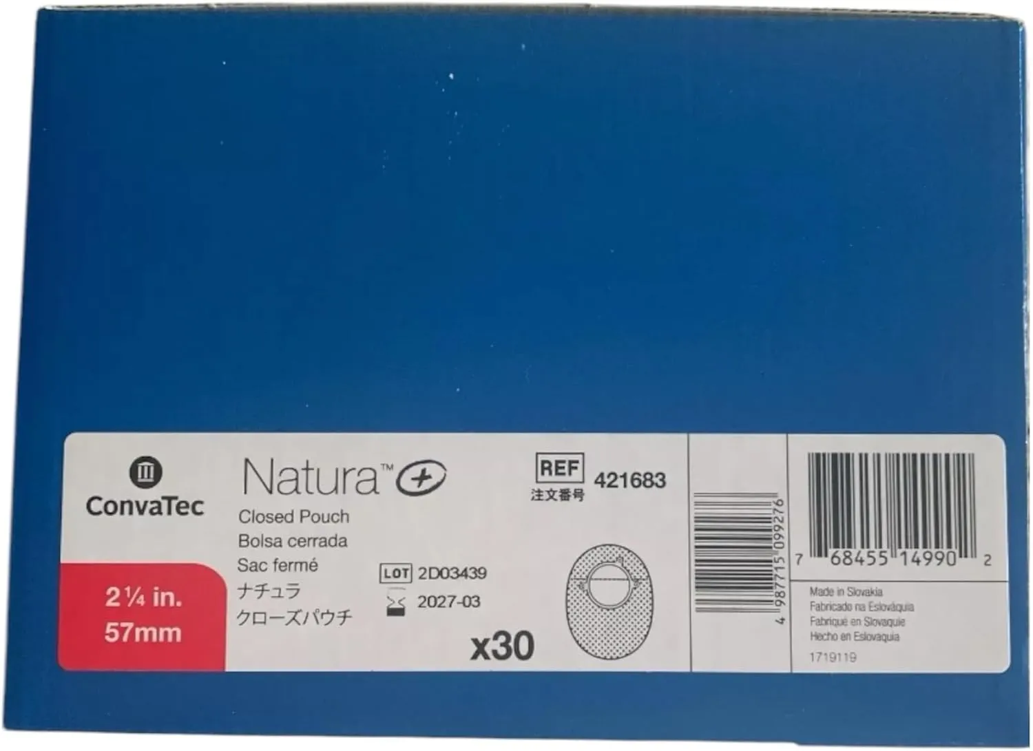 Natura   Two-Piece Closed End Opaque Ostomy Pouch, 8 Inch Length, ConvaTec 421683, 30 Count