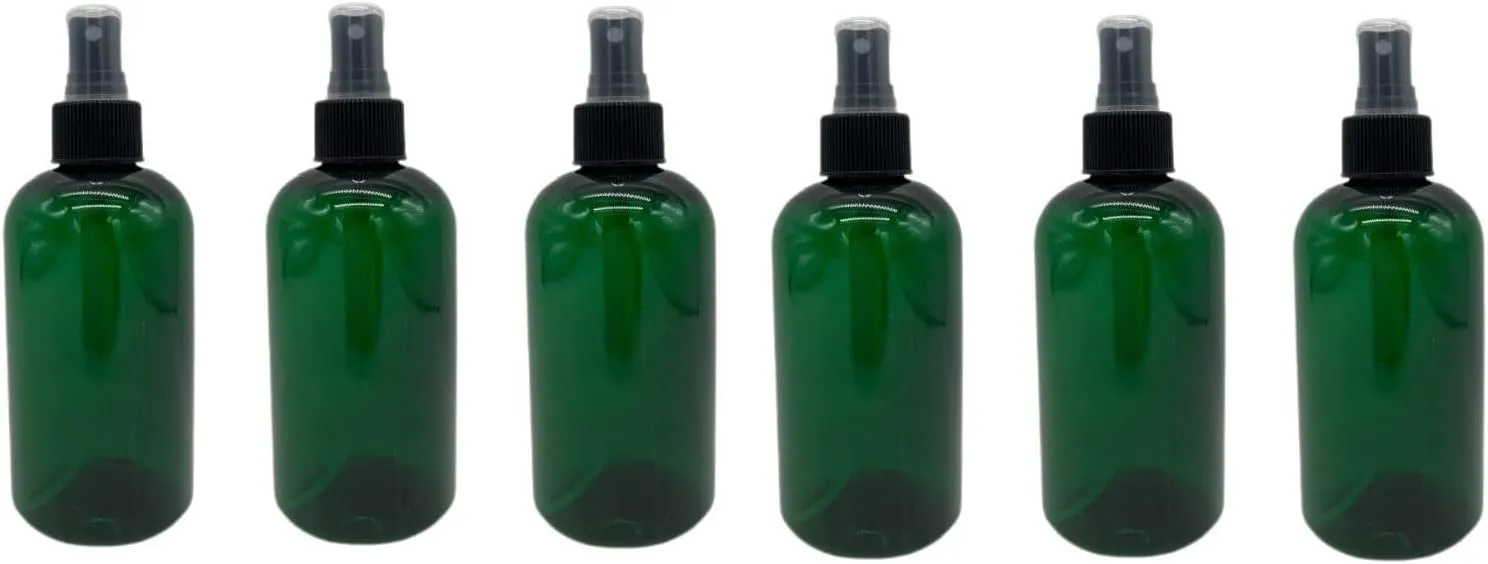 Natural Farms 8 oz Green Boston BPA FREE Bottles - 6 Pack Empty Refillable Containers - Essential Oils Cleaning Products - Aromatherapy | Black Fine Mist Sprayers - Made in the USA