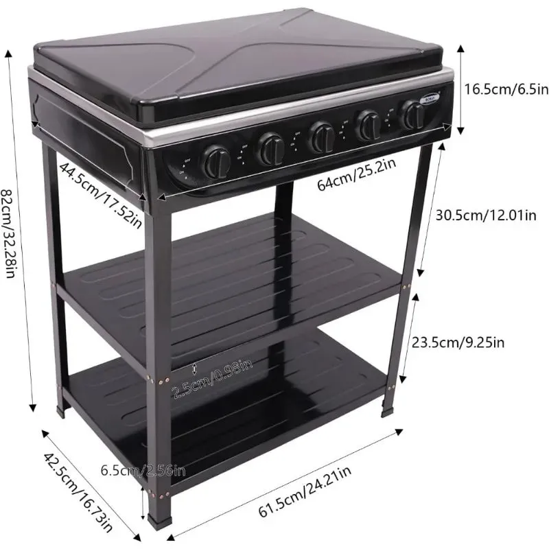 Natural Gas Stove Outdoor 5-Burner Stove Portable Gas Stove with 2 Placement Boards and Windshield for Outdoor Camping RV Travel