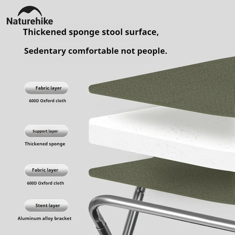 Naturehike Ultralight Folding Stool Portable Mini Chair 7075 Aluminum Alloy Fishing Outdoor Camping Chair 3CM Thick Cushion Seat Load 180kg