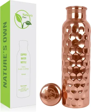 Nature's Own Copper Water Bottle, 34oz, Diamond, Ayurvedic Water Bottle with Lid, for Hiking, Camping, Home, Office, Gym, Travel, Outdoor Activities