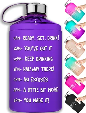 NatureWorks HydroMATE 1/2 Gallon Water Bottle with Times to Drink BPA Free Leak Proof Reusable Jug with Handle 64 oz (Purple)