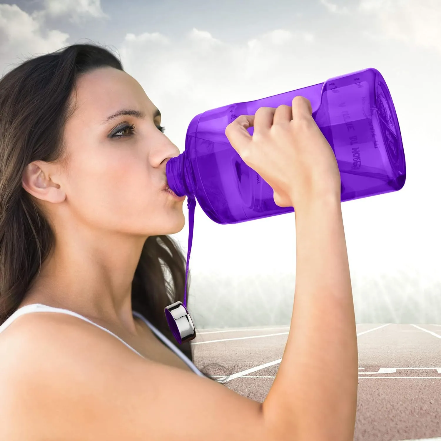 NatureWorks HydroMATE 1/2 Gallon Water Bottle with Times to Drink BPA Free Leak Proof Reusable Jug with Handle 64 oz (Purple)