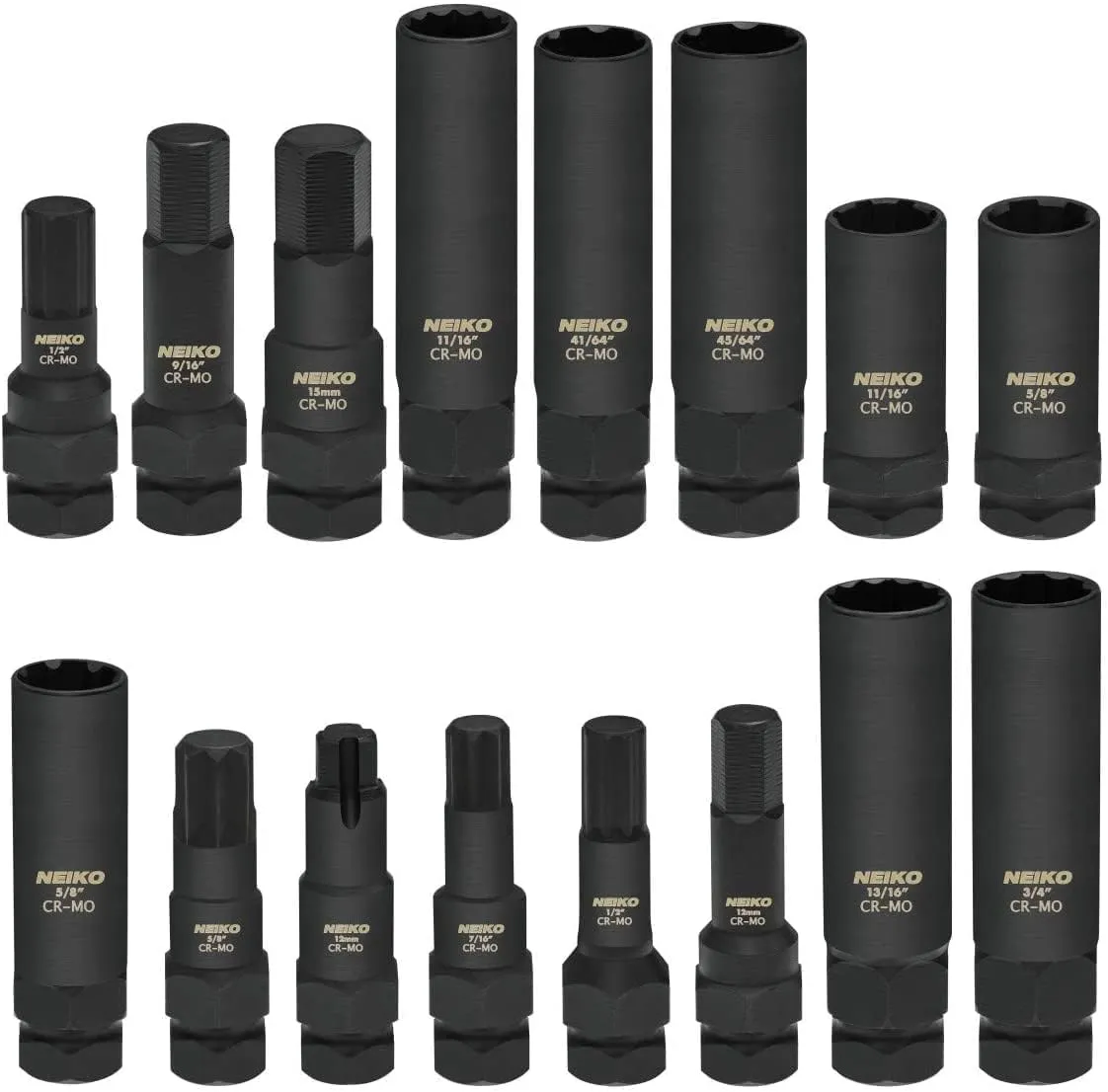 Neiko 02457A Lug-Nut Key Set, Wheel-Lock Removal Tool Kit for Aftermarket and Factory Wheel Tire Keys, SAE and Metric Lug Sockets, 16 Pieces