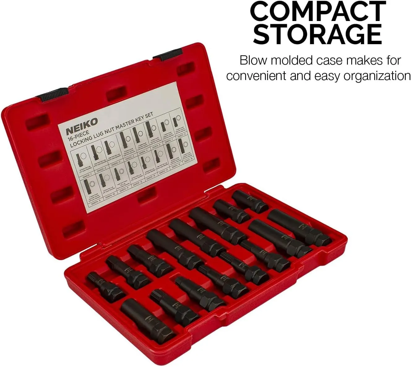 Neiko 02457A Lug-Nut Key Set, Wheel-Lock Removal Tool Kit for Aftermarket and Factory Wheel Tire Keys, SAE and Metric Lug Sockets, 16 Pieces