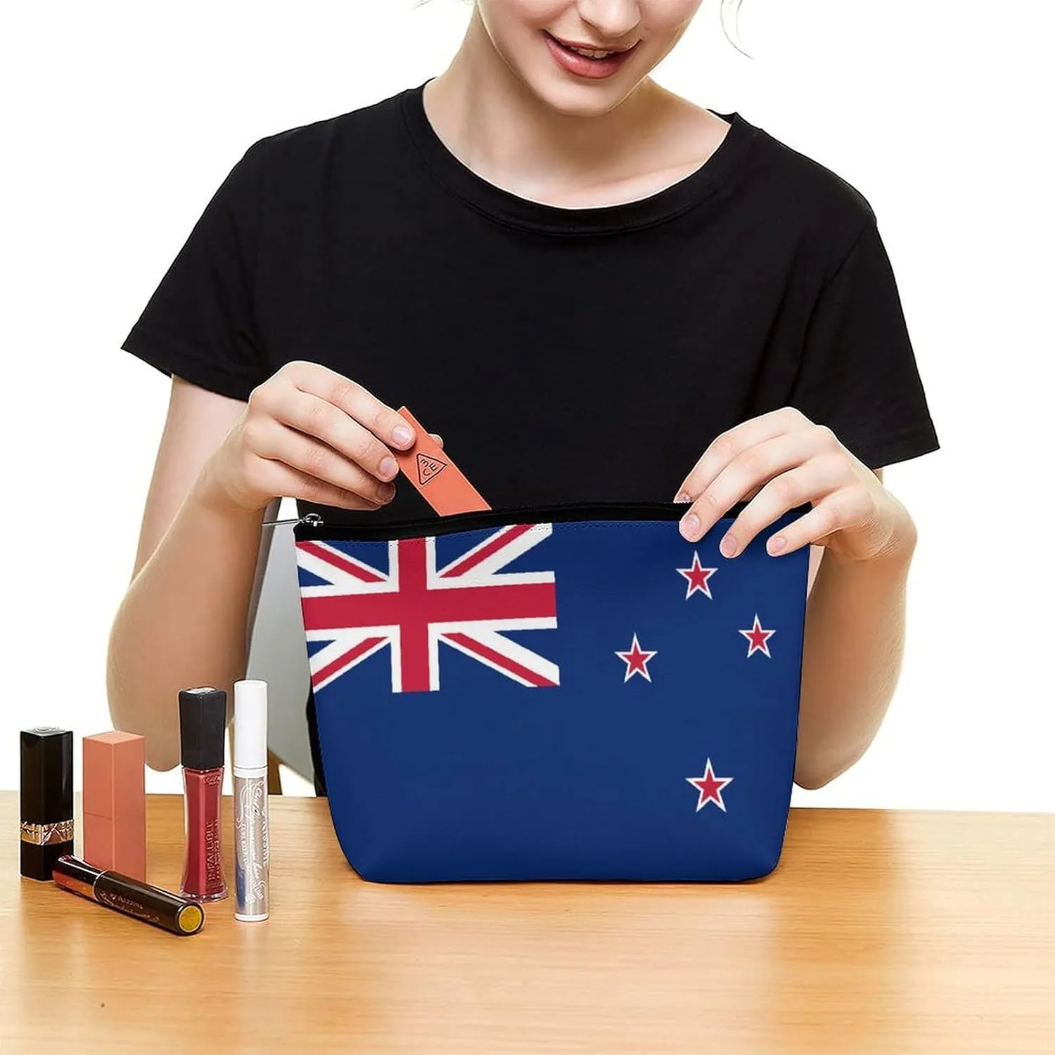 New Zealand Flag Portable Cosmetic Bag Travel Makeup Organizer for Purse