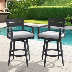NICESOUL Aluminum Outdoor Swivel Bar Stools Set of 2, Modern Luxury 30 Inch Counter Height Bar Stool with Back, Tapered Legs Chairs with Sunbrella Cushion Fabrics for Patio Porch Backyard, Ember Black