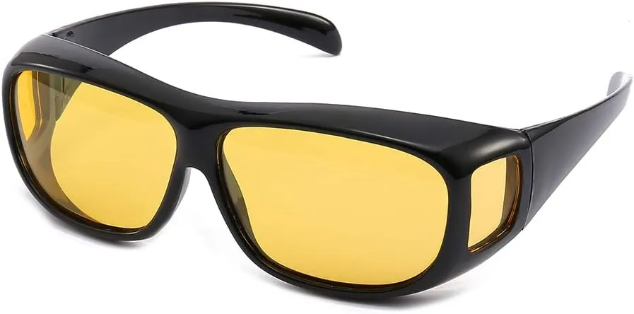 Night Vision Driving Glasses Wrap Around Anti Glare Sunglasses with Polarized Lens for Man and Women (yellow lens)