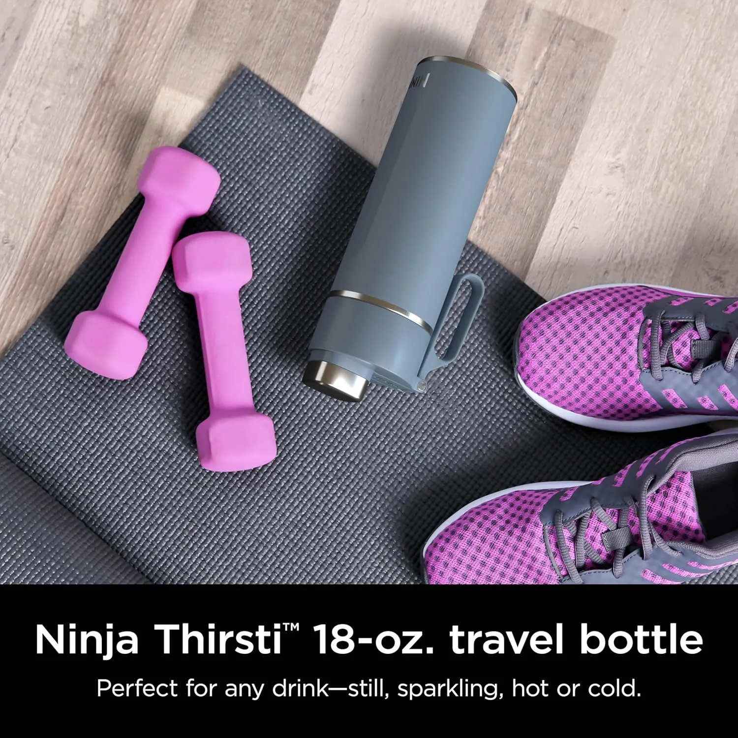 Ninja Thirsti 18oz Travel Water Bottle, For Carbonated Sparkling Drinks, Colder and Fizzier Longer, Leak Proof, 24 Hrs Cold, Dishwasher Safe, Stainless Steel Insulated Tumbler, Storm Blue, DW1801BL