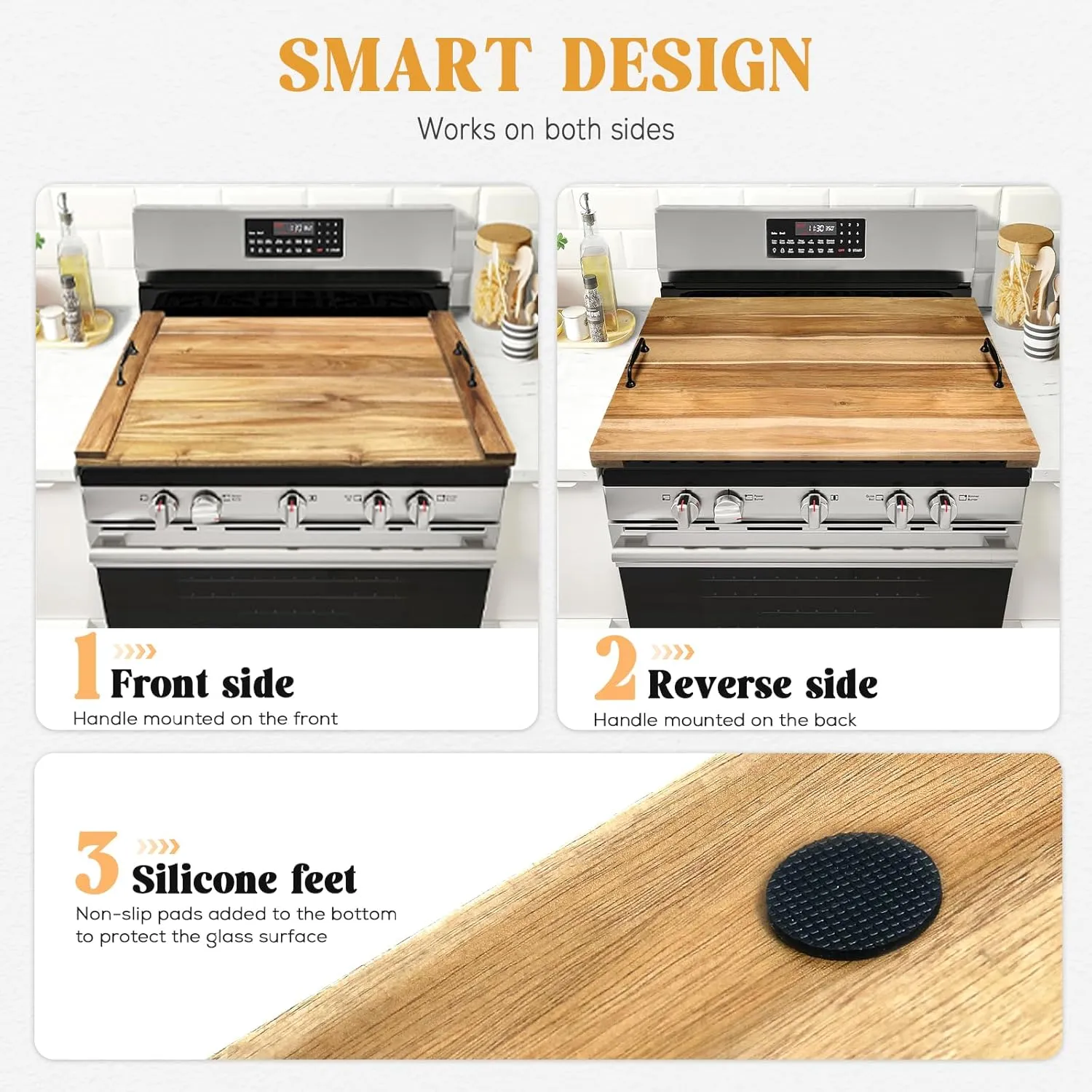 Noodle Board Stove Cover with Handles for Electric, Gas Stove Top (Acacia Wood)